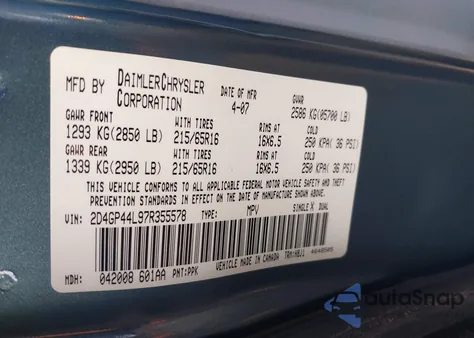 2007 Dodge Grand Caravan Sxt from USA, damaged, VIN 2D4GP44L97R355578